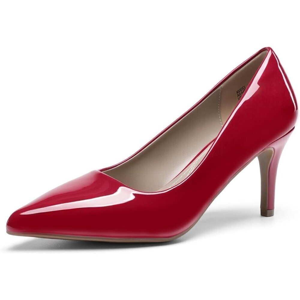 Dream Pair Women Red Pat Faux Leather Kucci Pointed Toe High Heel Pumps Shoes